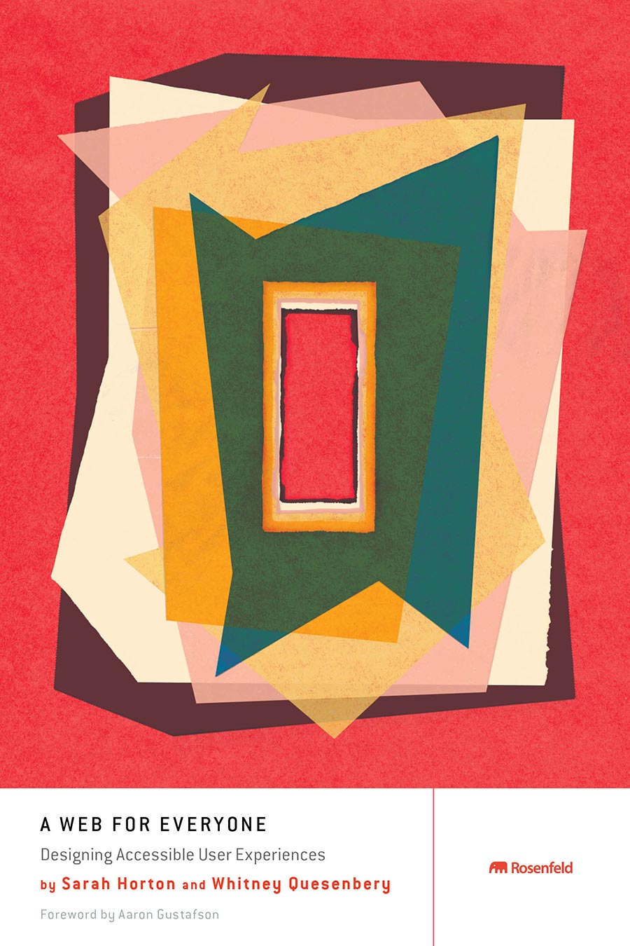 Tapa: pintura abstracta, rectángulos concéntricos en varios tonos de rojo, amarillo y azul. 