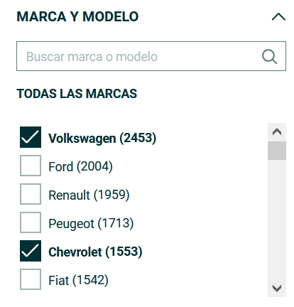filtro múltiple de marcas en OLX