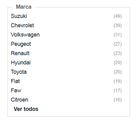 filtros ordenados por cantidad de autos en Gallito