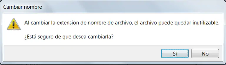 mensaje de cambio de extensión de archivo