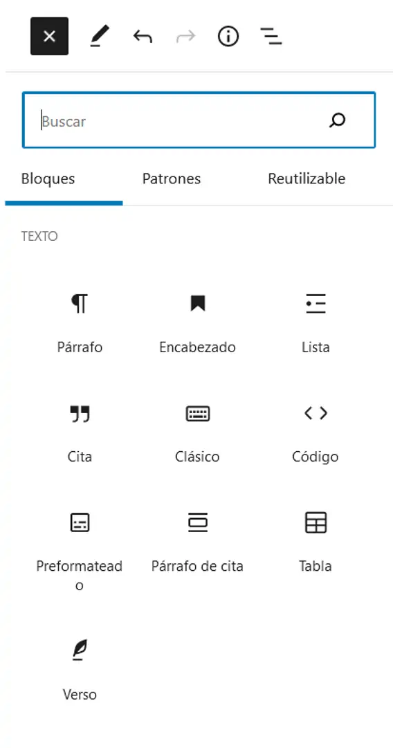 seleccionar bloques en WordPress