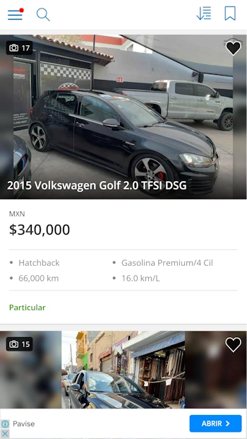 tarjeta de clasificados en SoloAutos México
