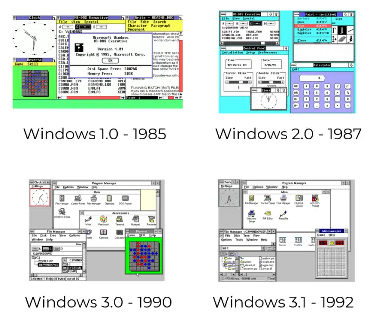 Windows version 1 a 3