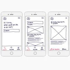 Wireframes de una aplicación móvil
