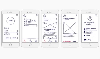 Wireframes de una aplicación móvil